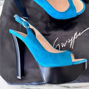 Giuseppe Zanotti Blue Suede Platform Heels